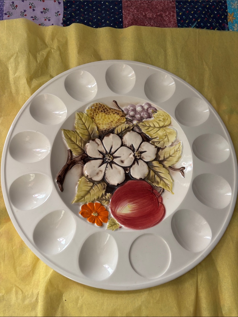 Hand-Painted Fruit & Floral Deviled Egg Platter - White